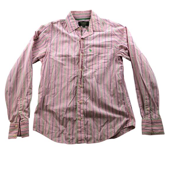 Abercrombie & Fitch Men's Shirt Medium Striped Pink Long Sleeve Button Up - Picture 1 of 10